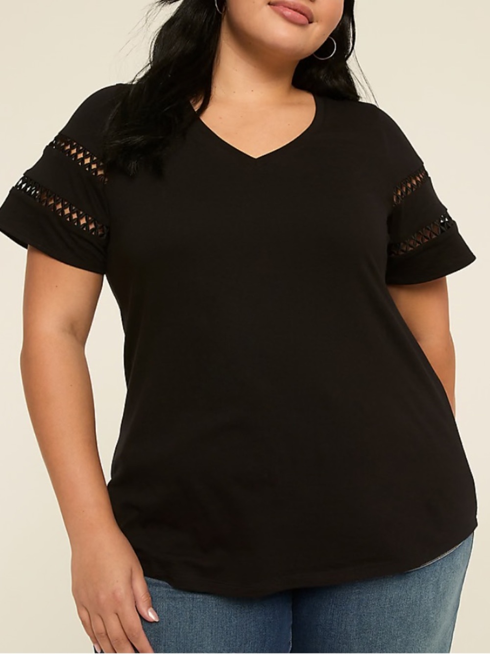 Lane Bryant Short-Sleeve V-Neck Crochet Tee 22/24 NWT